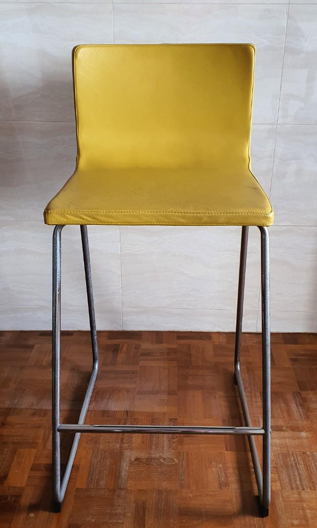 Ikea Bernhard Bar Stool with Leather Backrest, Furniture & Home Living