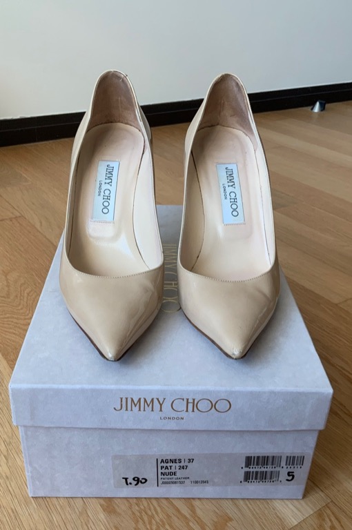 Jimmy Choo Agnes Patent Nude Pumps Shoes Heels EU 37