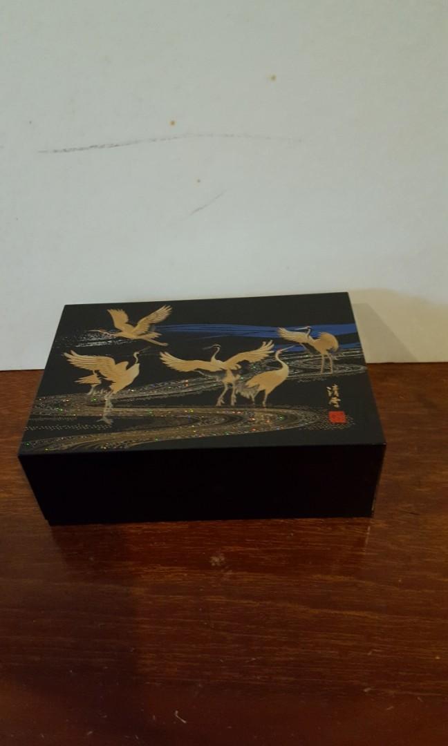 Lacquerware (Category: Vintage Collectibles) located in Singapore. Submitted by vintage.treasures. (Listing ID 1028795444, Image 3). Description: Exquisite Lacquerware: 1. Mother and child - Eggshell lacquerware. Depicts beauty of motherhood and mother-child bond. 60 cm x 39.5 cm. $90. 2. Dancing lady - Myanmar lacquerware by artist Thazin. 45 cm x 30 cm. $30. 3. Lacquer box - Design of cranes on cover. Velvet interior. Made by renowned Yamanaka 