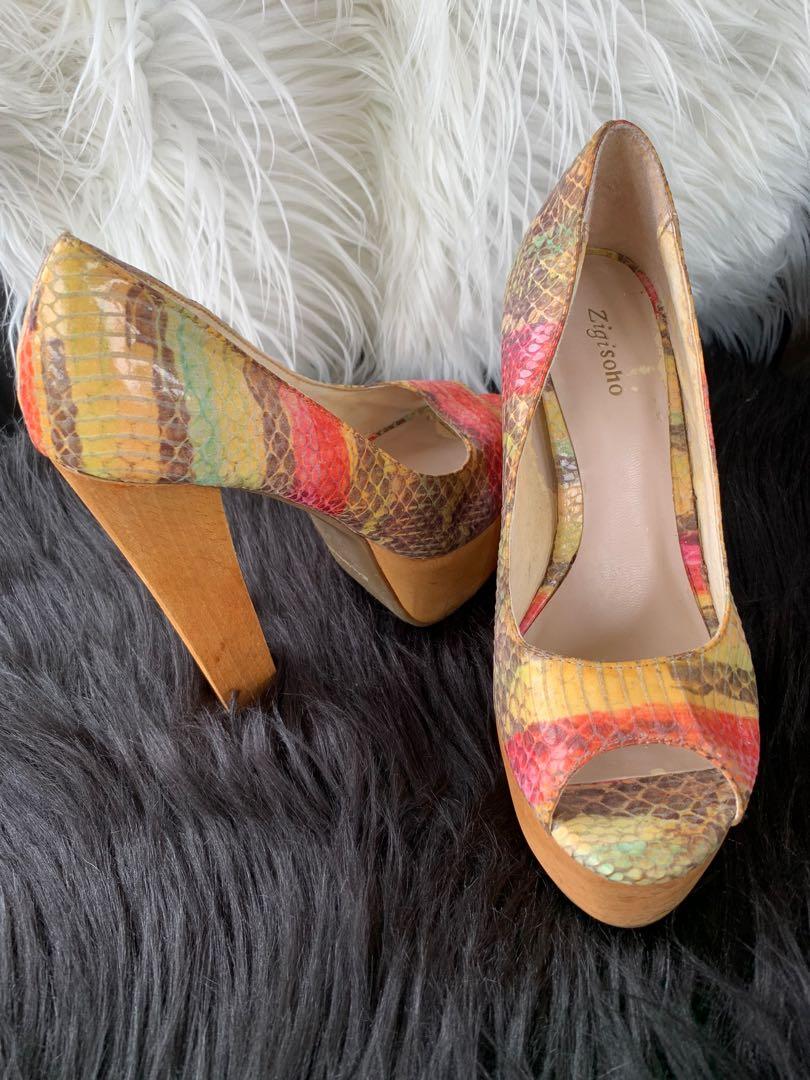 colorful snake print heels