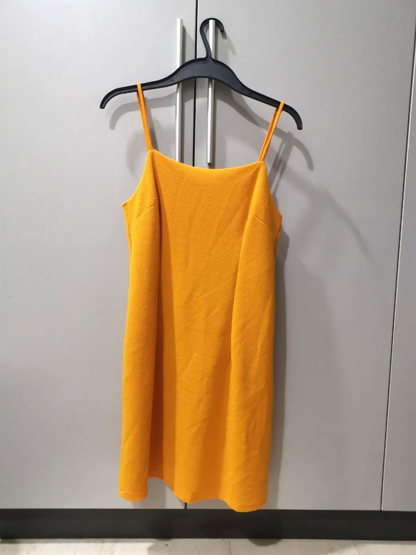 mustard yellow spaghetti strap dress