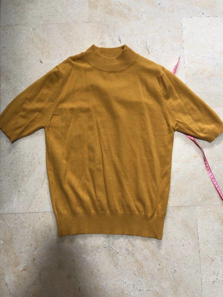 mustard mock neck top
