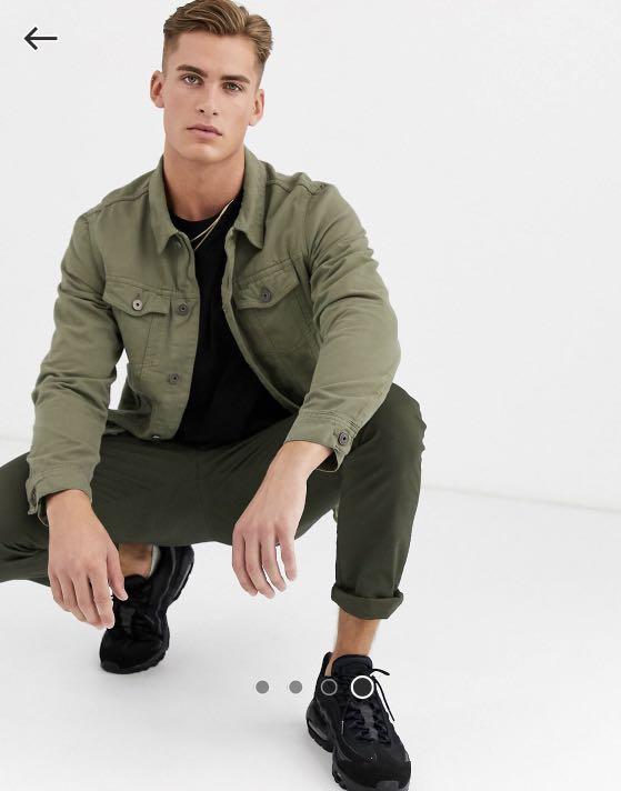 Pull&bear denim jacket in khaki store