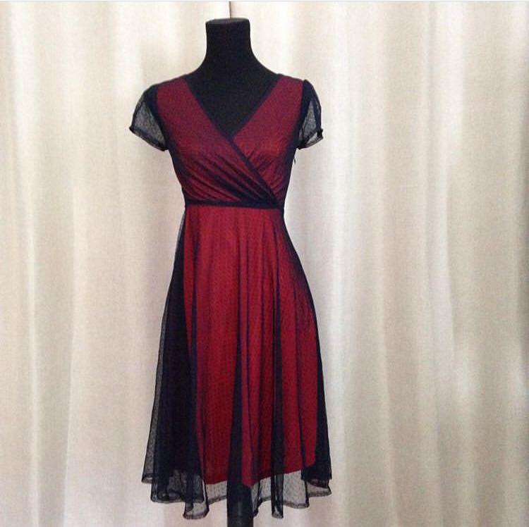 Red with black chiffon dress (I67), Women's Fashion, Dresses & Sets, Dresses  on Carousell