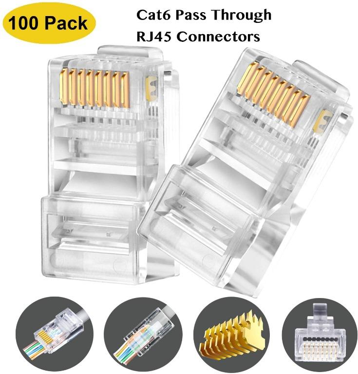 Rj45 Cat6 Cat5e Pass Through Connectors Gold Plated 3 Prong 8p8c Modular Ethernet Utp Network Cable Plug End Electronics Computer Parts Accessories On Carousell