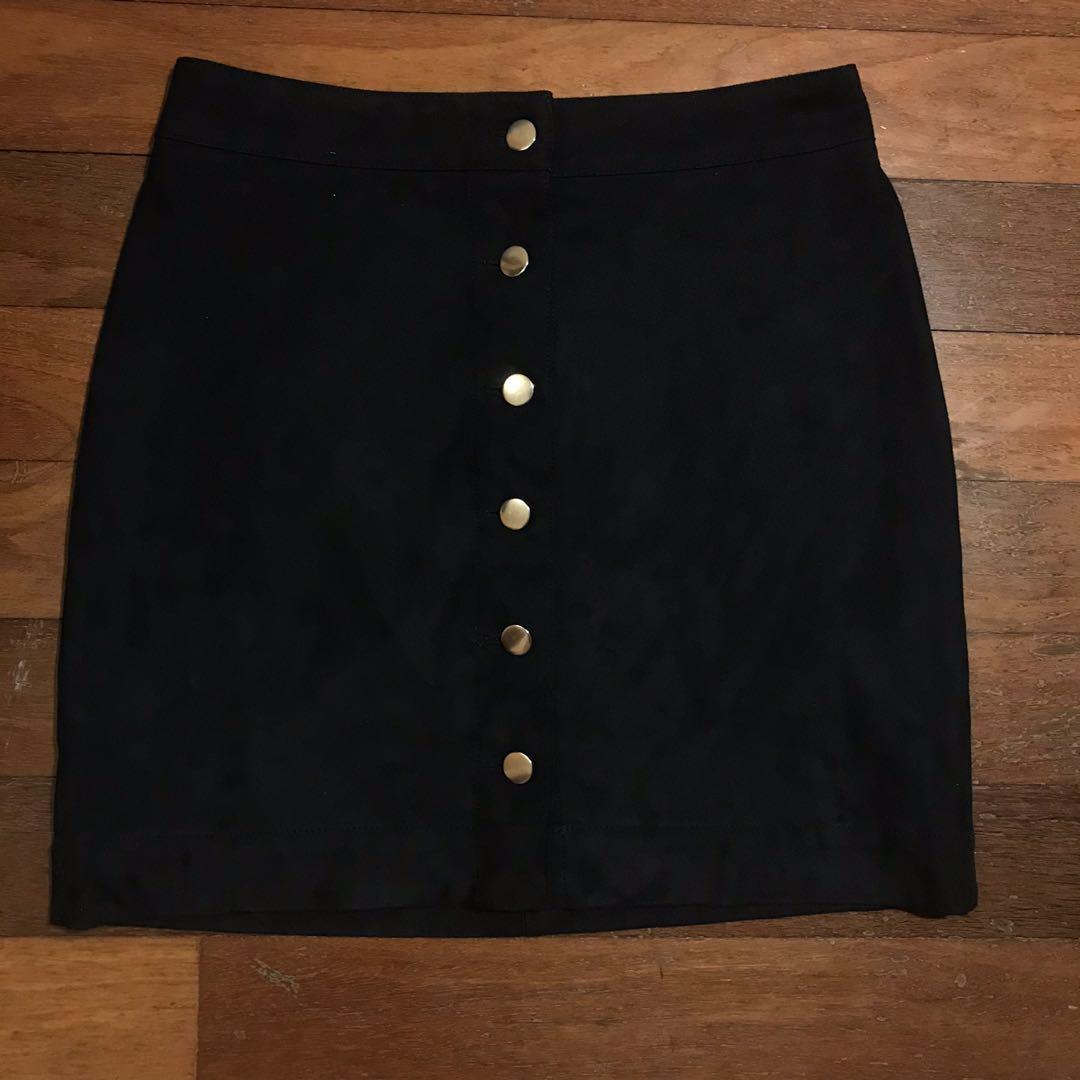 black suede button down skirt