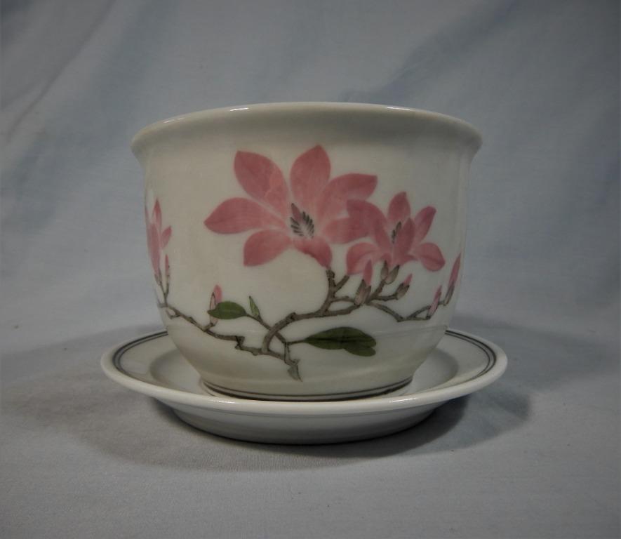 Japanese porcelain shohin bonsai pot floral motif made in Japan 2 c 
