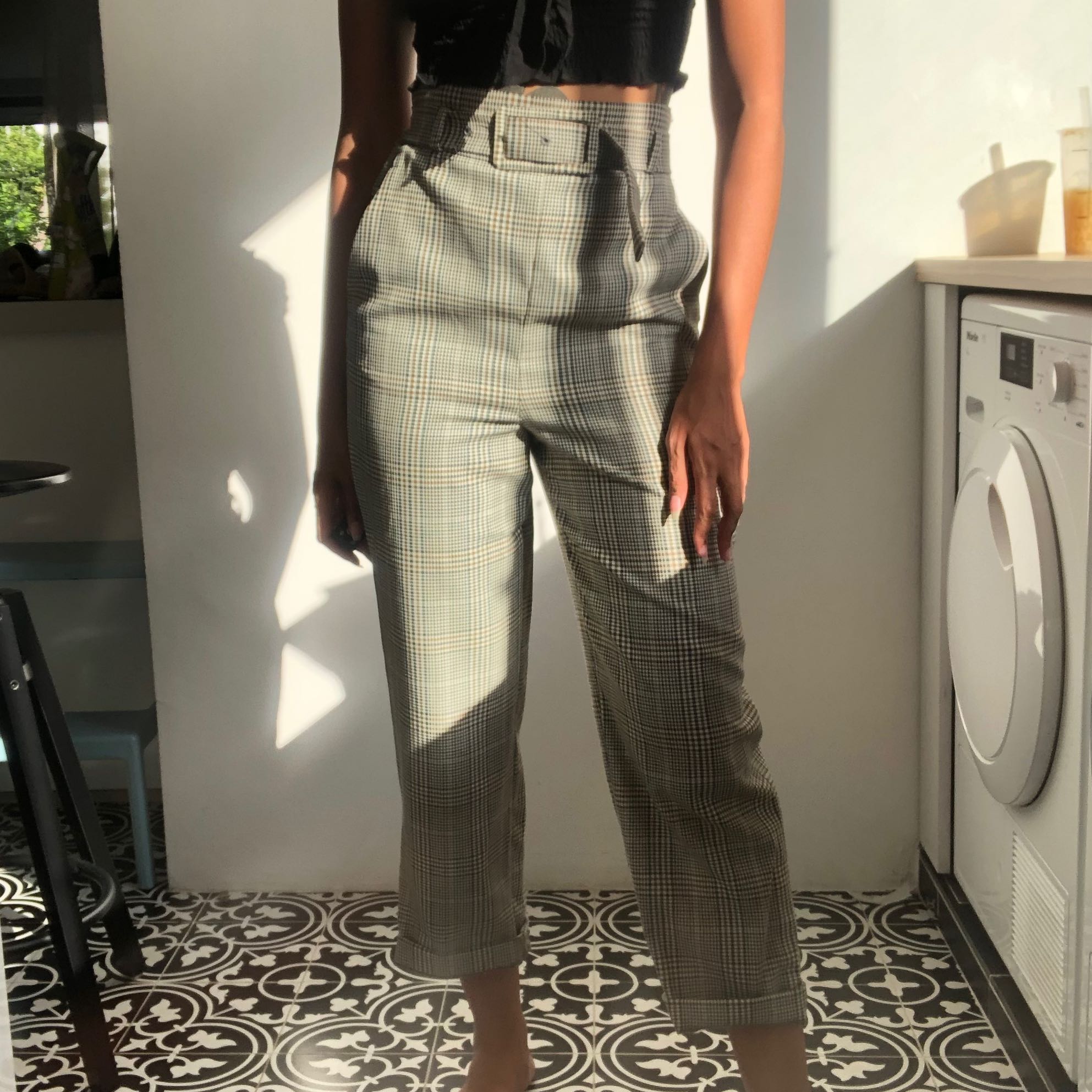 Zara plaid high waist trousers, Women's Fashion, Bottoms, Other Bottoms on  Carousell