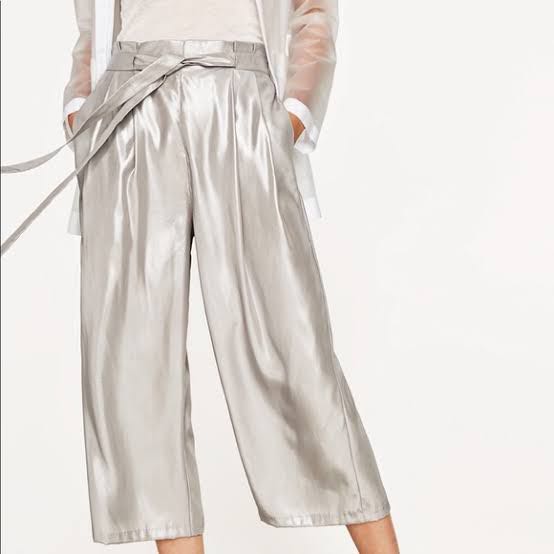 Zara Silver Paperbag Pants, Women's 