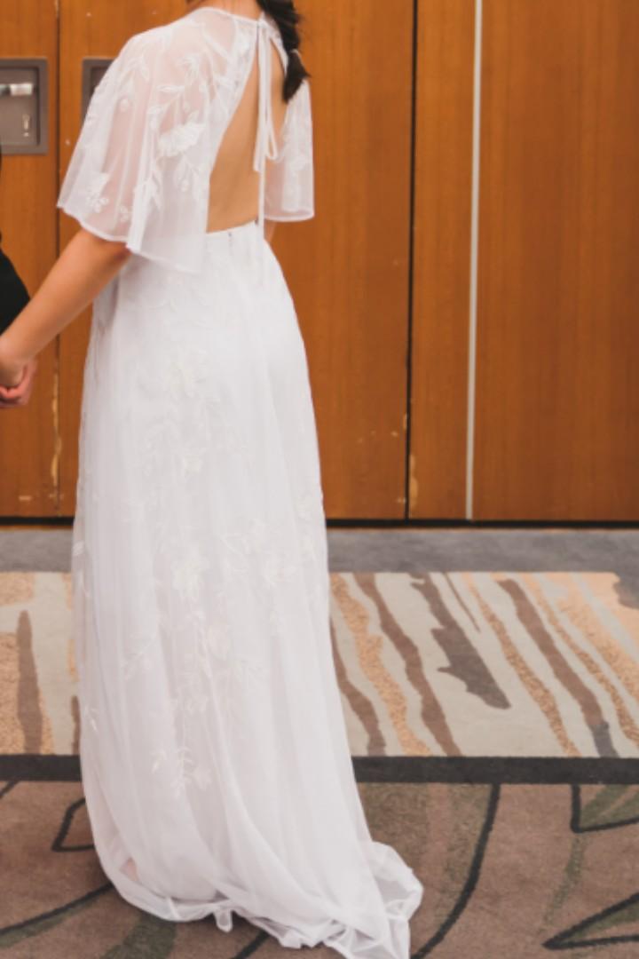 Asos edition embroidered flutter sleeve wedding dress shop