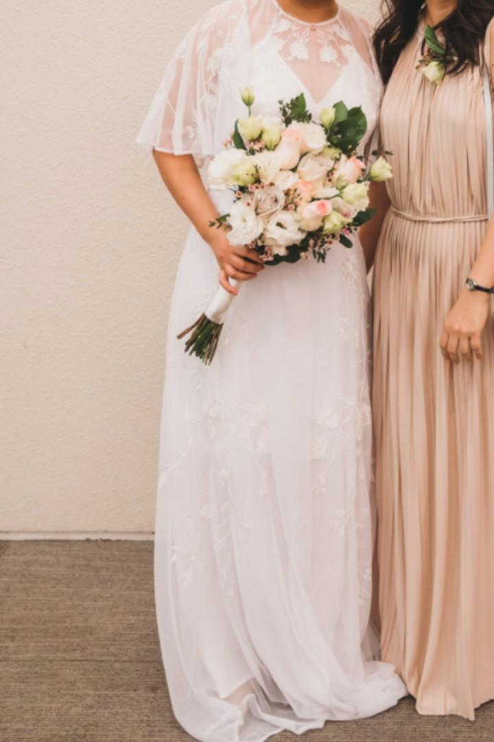 sachin and babi light blue dress ASOS DESIGN Maternity Bridesmaid pearl embellished long sleeve maxi dress  with floral embroidery in rose