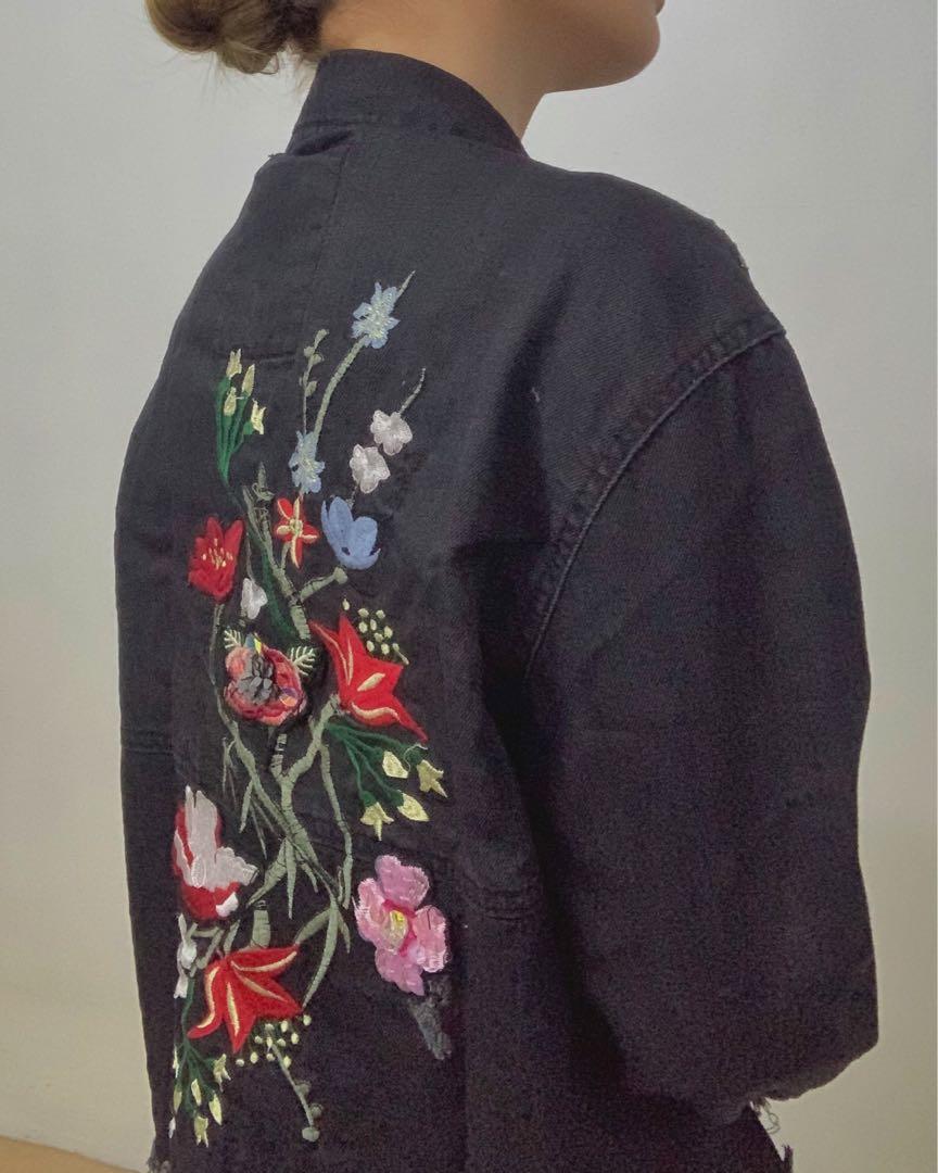 black floral denim jacket