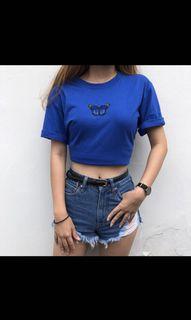 blue oversize butterfly patch graphic shirt