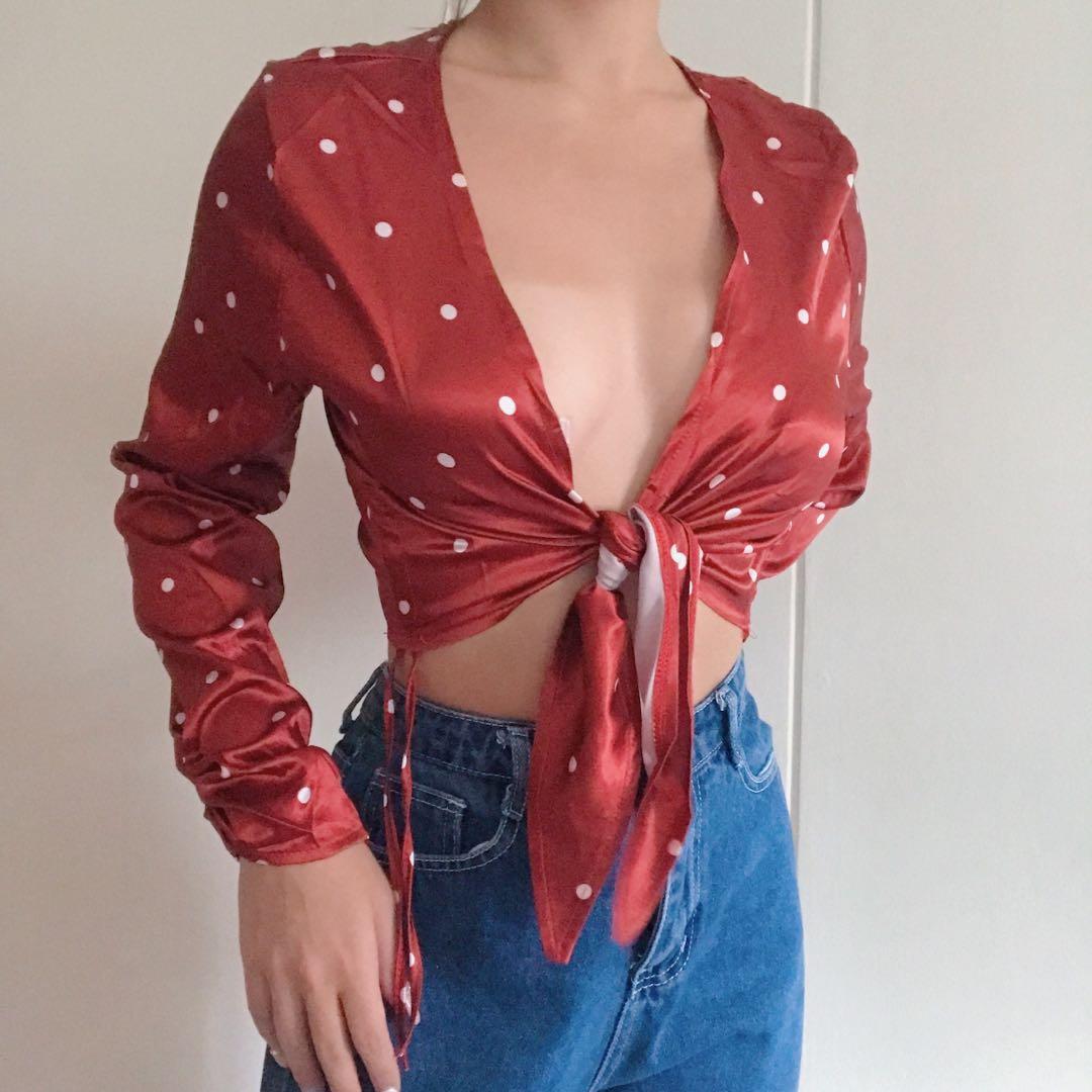 red satin tie top