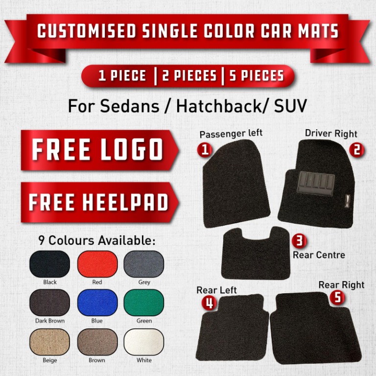 Customized Single Color Car Mat, Car Accessories, Accessories on Carousell