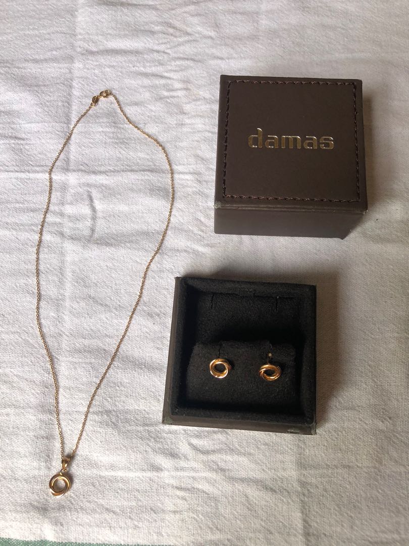 Damas 18K Tri tone Gold Earring and Necklace Set