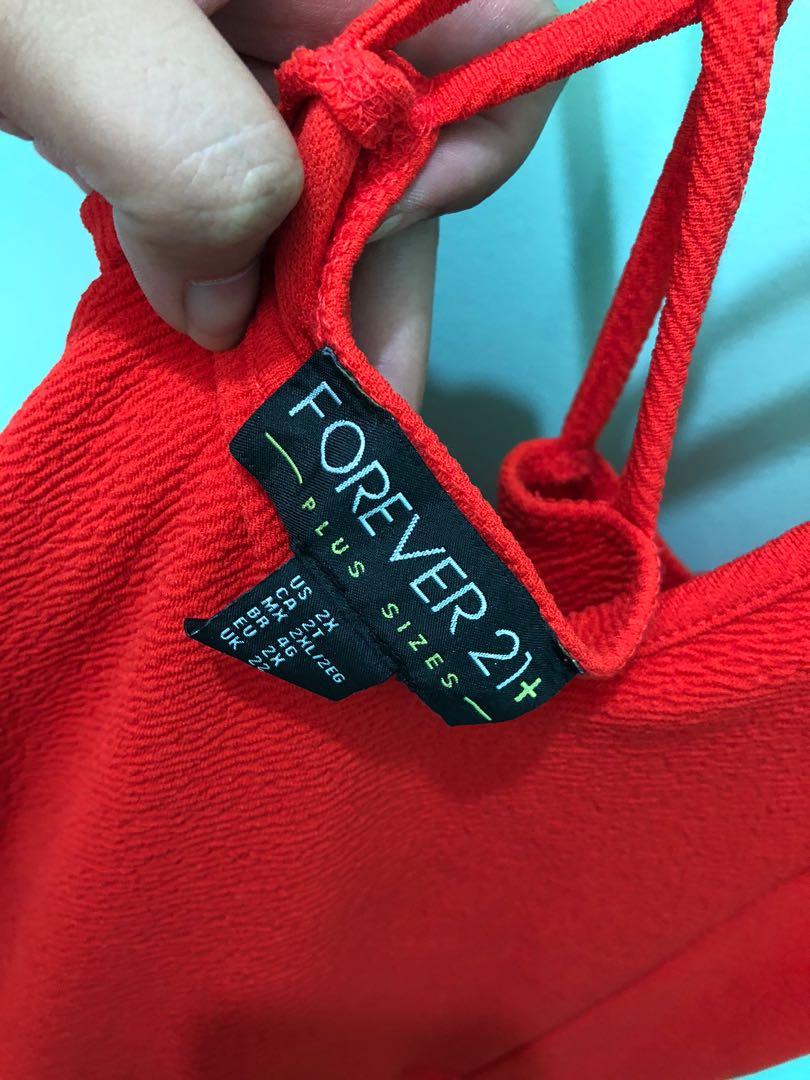 Forever 21 Plus Size Dress Criss Cross (Category: Dresses) located in Mandaluyong City. Submitted by esmeeltd (Listing ID 1029018186, Image 2). Description: Forever 21 Plus size Criss Cross Dress Red Orange Used Once.