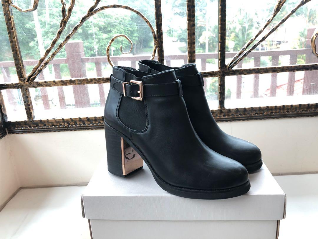 Black Ankle Boots with Gold Detail 