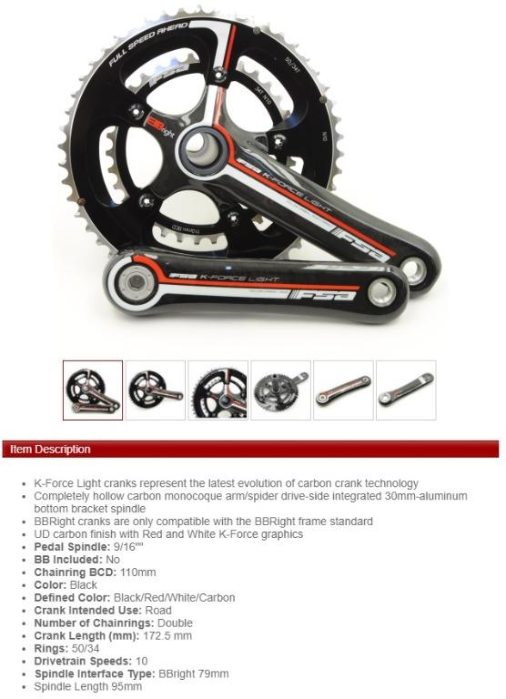 FSA K-Force Light BBright Carbon Crankset 50/34 170mm大盤, 運動