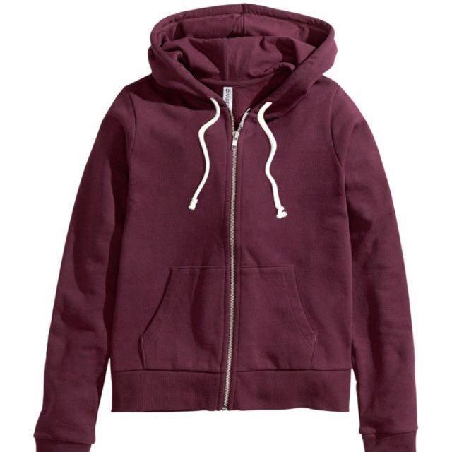 H M Burgundy Hoodie Jacket Women s Fashion Coats Jackets and Outerwear on Carousell