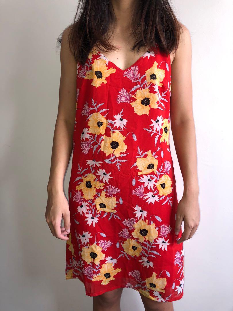 H M Red Floral Dress Women S Fashion Clothes Dresses Skirts On Carousell