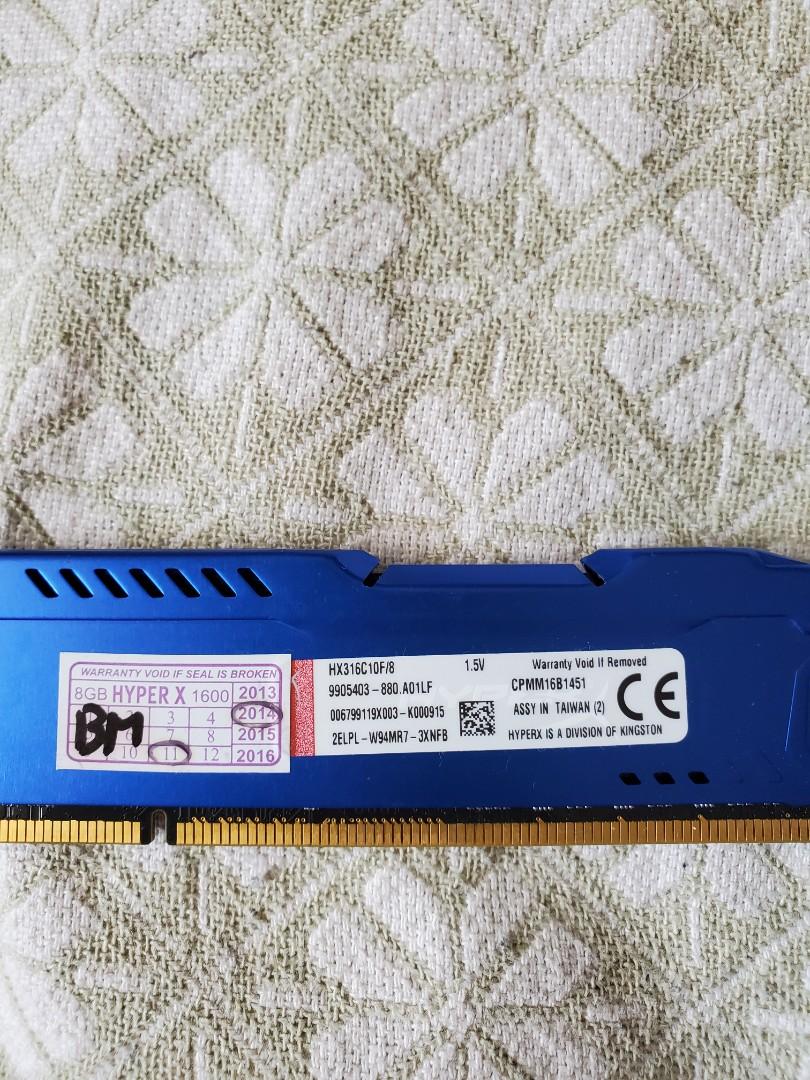 Kingston hyper x 8gb ddr3 1600 for desktop (Category: Computer Parts) located in Makati City. Submitted by larry774 (Listing ID 1029014096, Image 1). Description: .