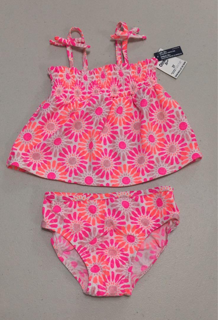 Oshkosh B gosh Little Girls Swimsuit Pink Floral Bathing Suit 2