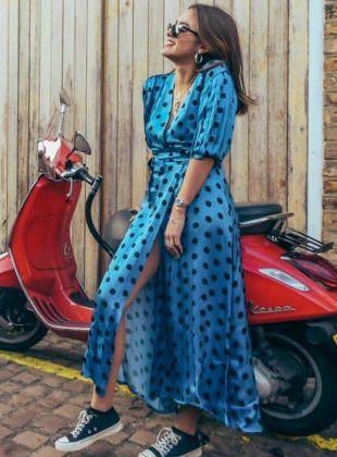 zara blue polka dot wrap dress