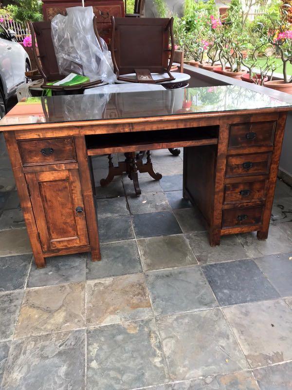 solid wood and glass desk