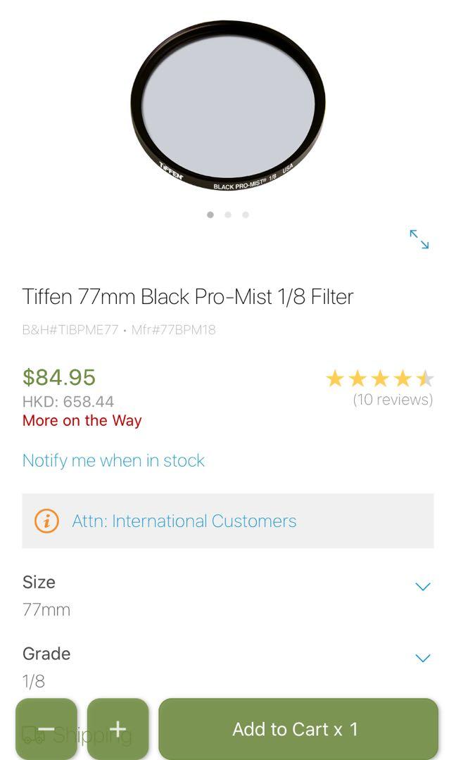 最大84％オフ！ Tiffen 77BPM18 77mm Black Pro Mist 1 8 Filter