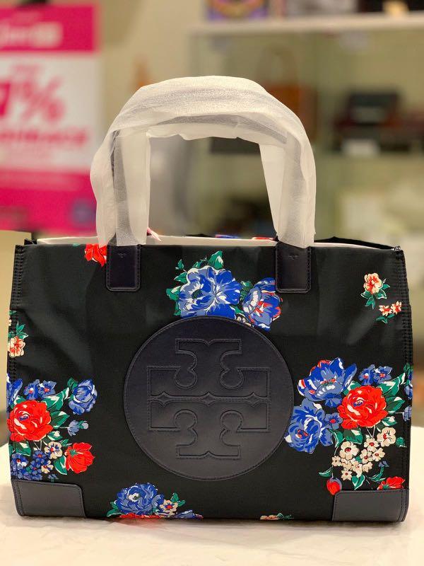 Tory burch ella tote black tea rose new arrivals