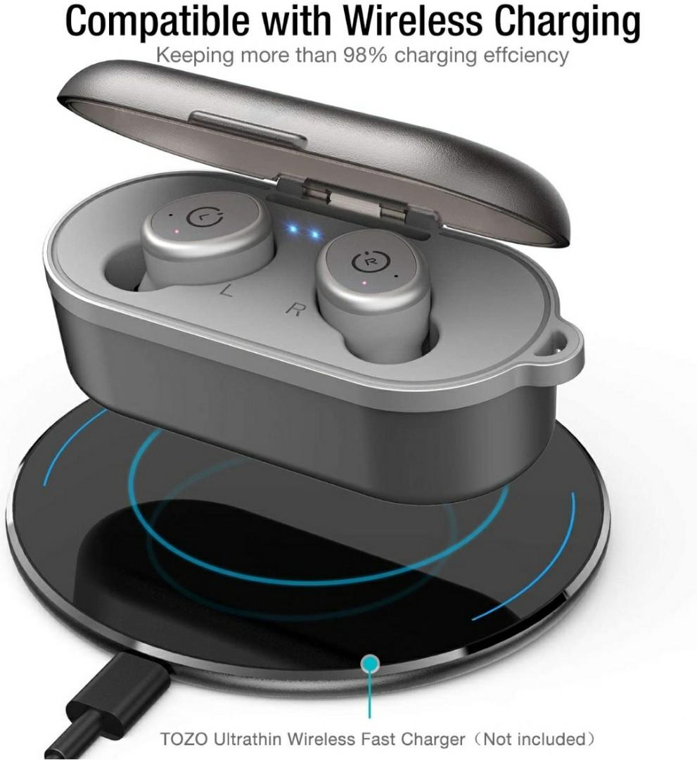 TOZO T10 Bluetooth 5.0 Wireless Earbuds with Wireless Charging Case IPX8 Waterproof TWS Stereo Headphones in Ear Built in Mic Headset Premium Sound with Deep Bass for Sport Black Audio Earphones on
