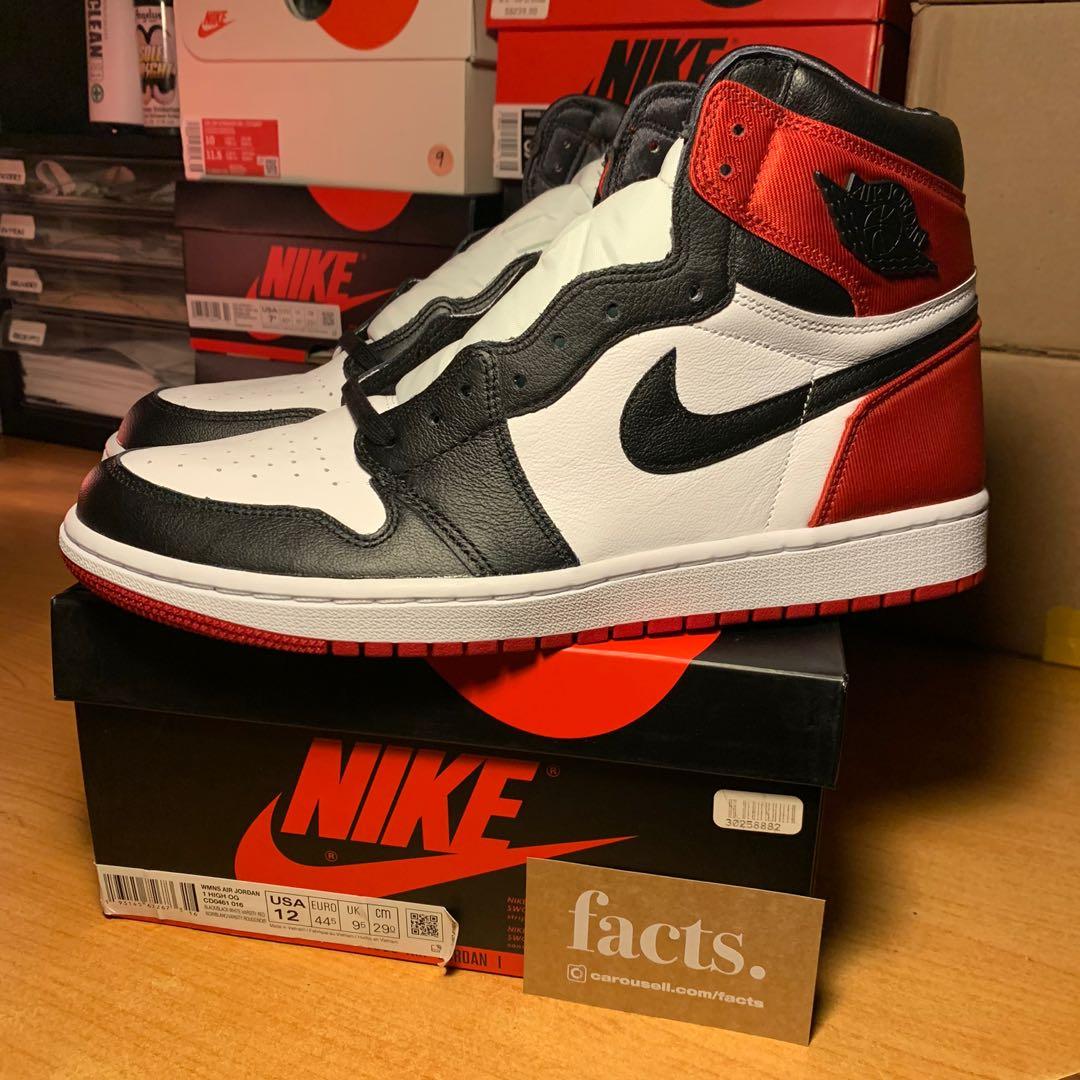 US12W Nike Air Jordan 1 Satin Black Toe Men s Fashion Footwear