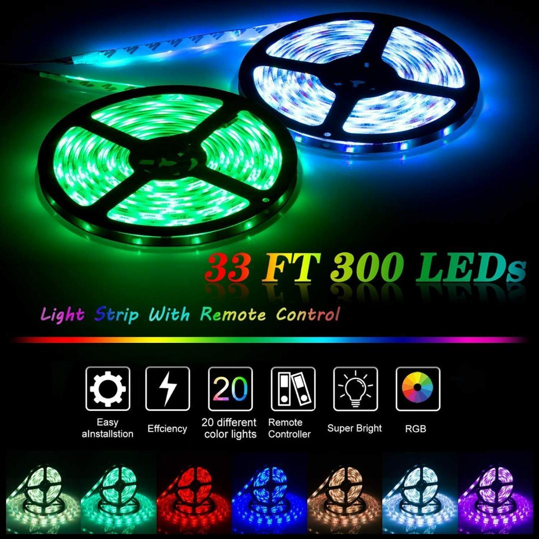 UTTORA LED Strips Lights 10M 300LEDs 5050 RGB Colour Changing Lighting Strip DIY LED Lights with 44 Keys Remote Control Decoration