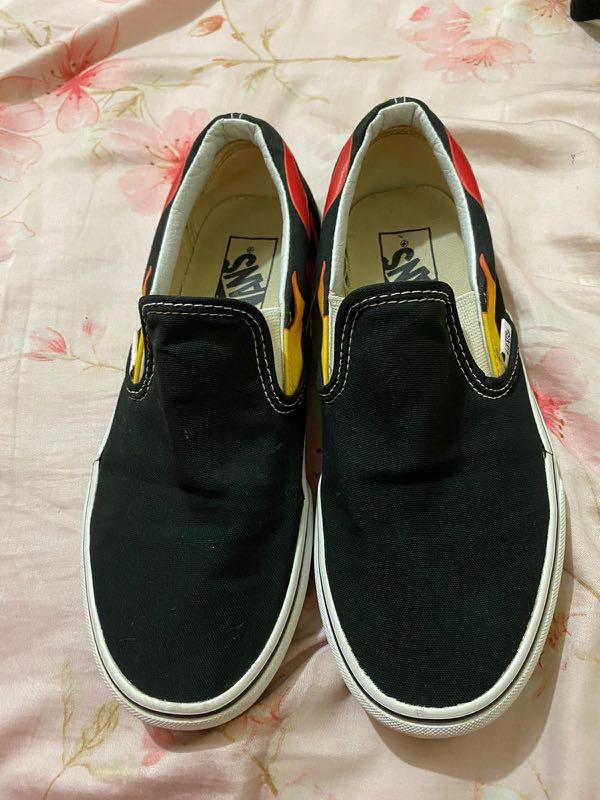 women's flame slip on vans