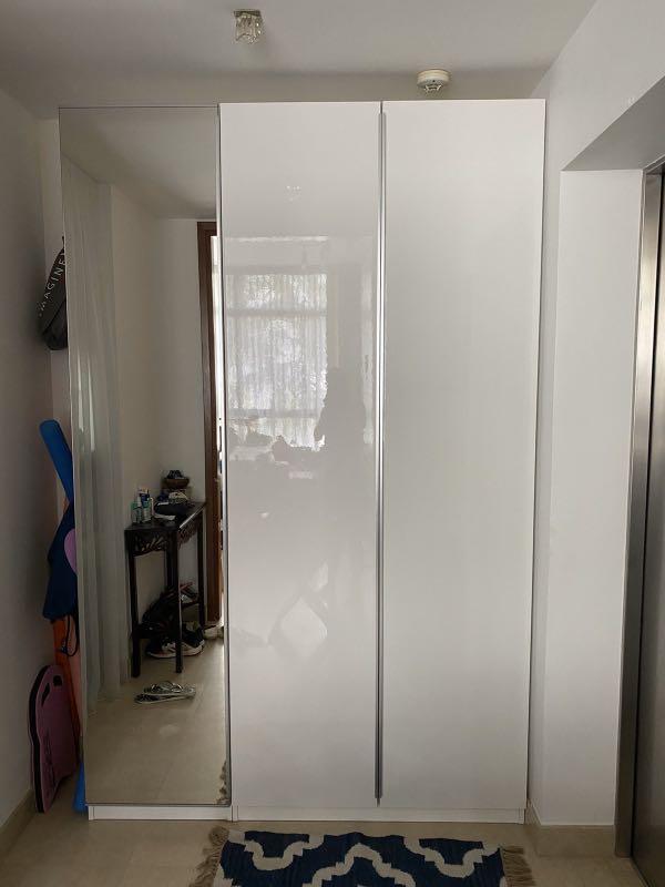 Wardrobe Large Shoe Cabinet With, White Closet With Mirror Ikea