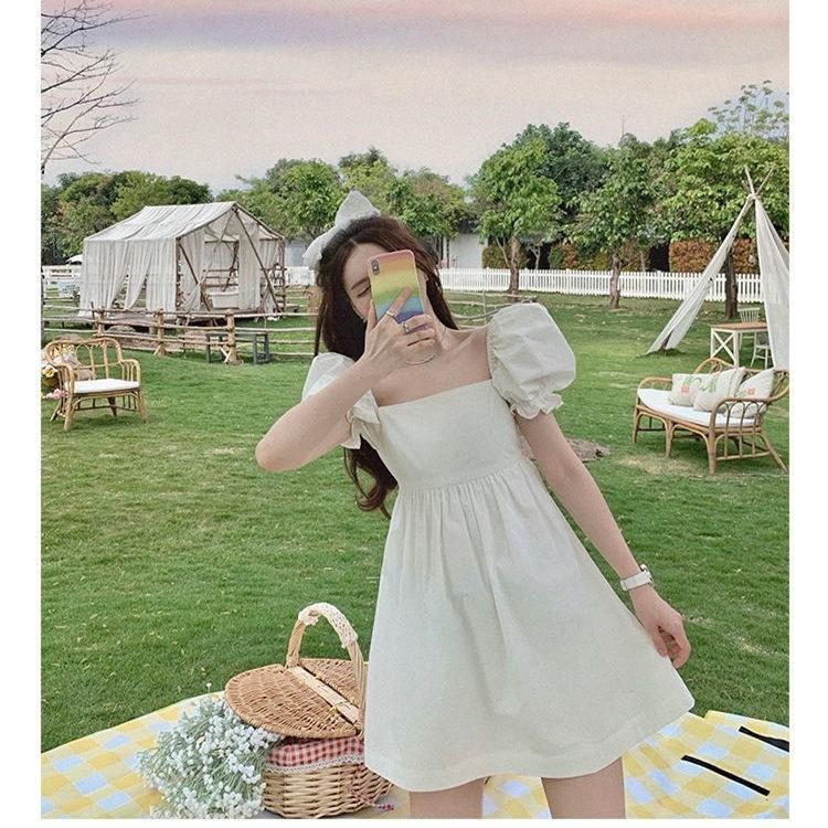 RUSH White Ulzzang Puff Sleeves Dress Women s Fashion Dresses Sets Dresses on Carousell