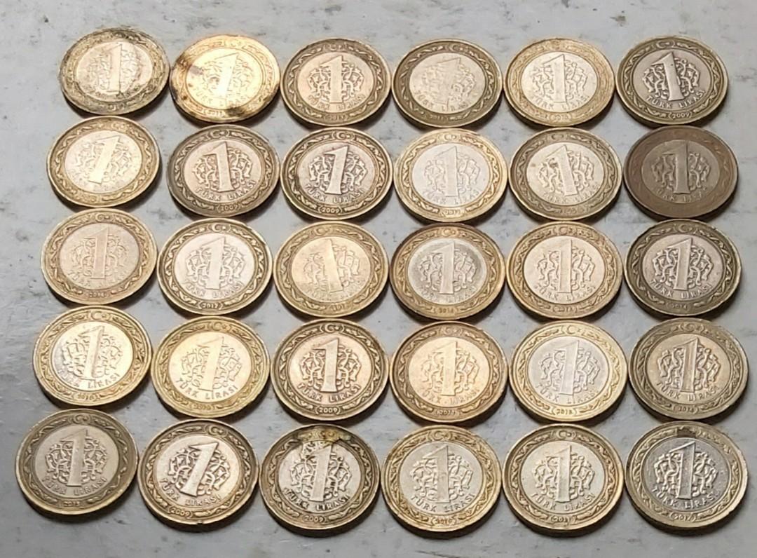 土耳其1里拉硬幣共30枚（品相實物如圖）, 興趣及遊戲, 玩具& 遊戲類- Carousell