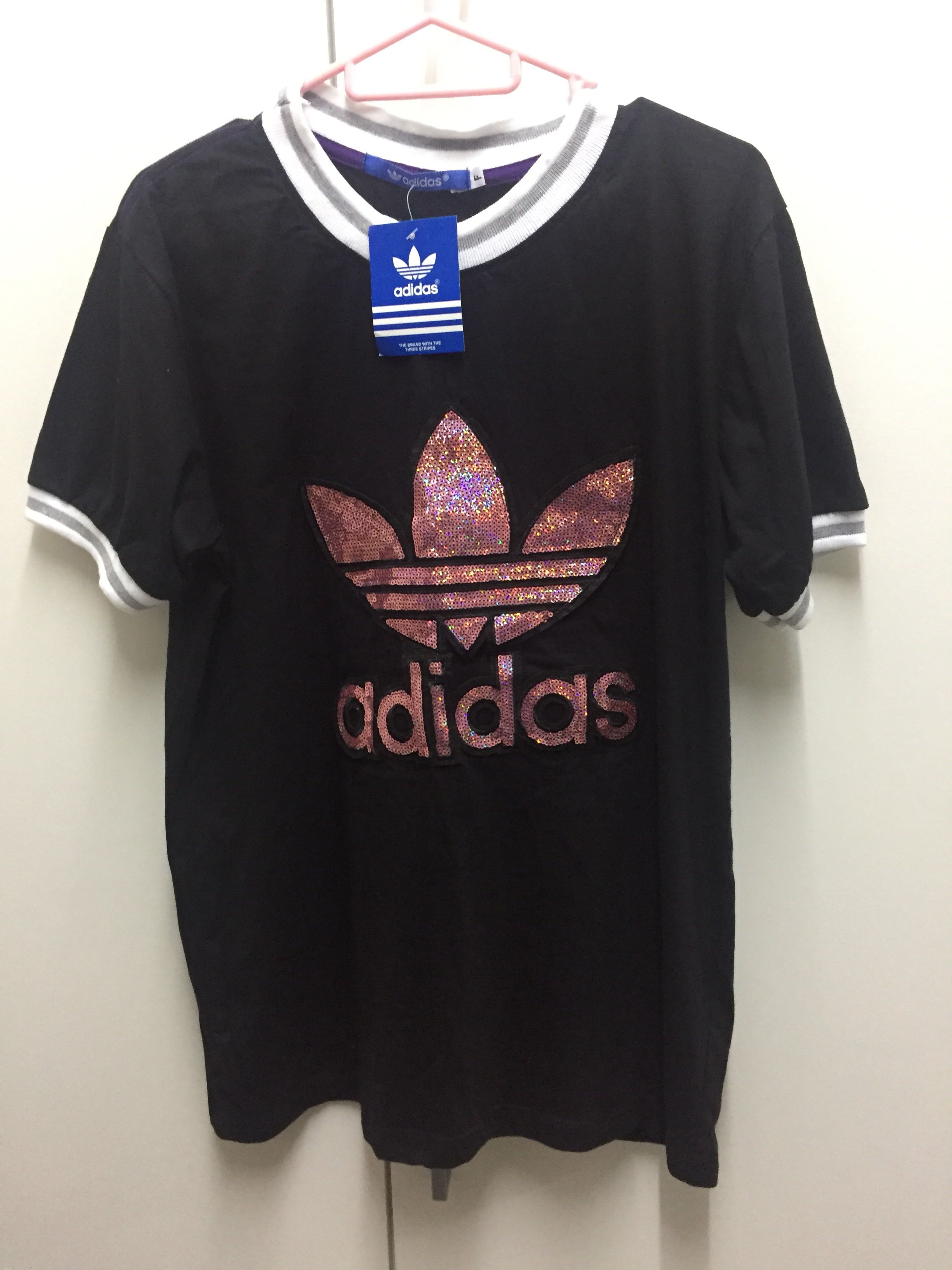 Adidas black t-shirt with pink sequins 