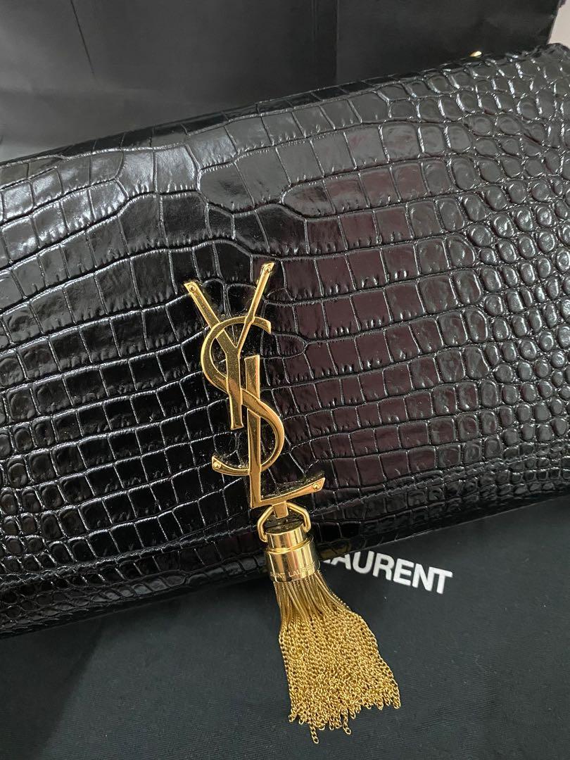 YSL Bag Kate Tassel Crocodile Skin Black Gold With Box & Dust Bag (J797) -  KDB Deals