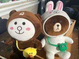 Cony Hare and Sally brown bear plushies