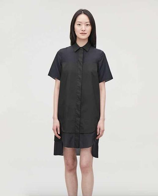 Sheer Panel Shirt Dress