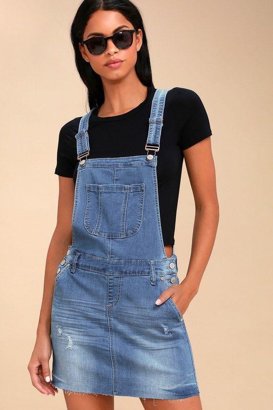 dark blue dungaree dress
