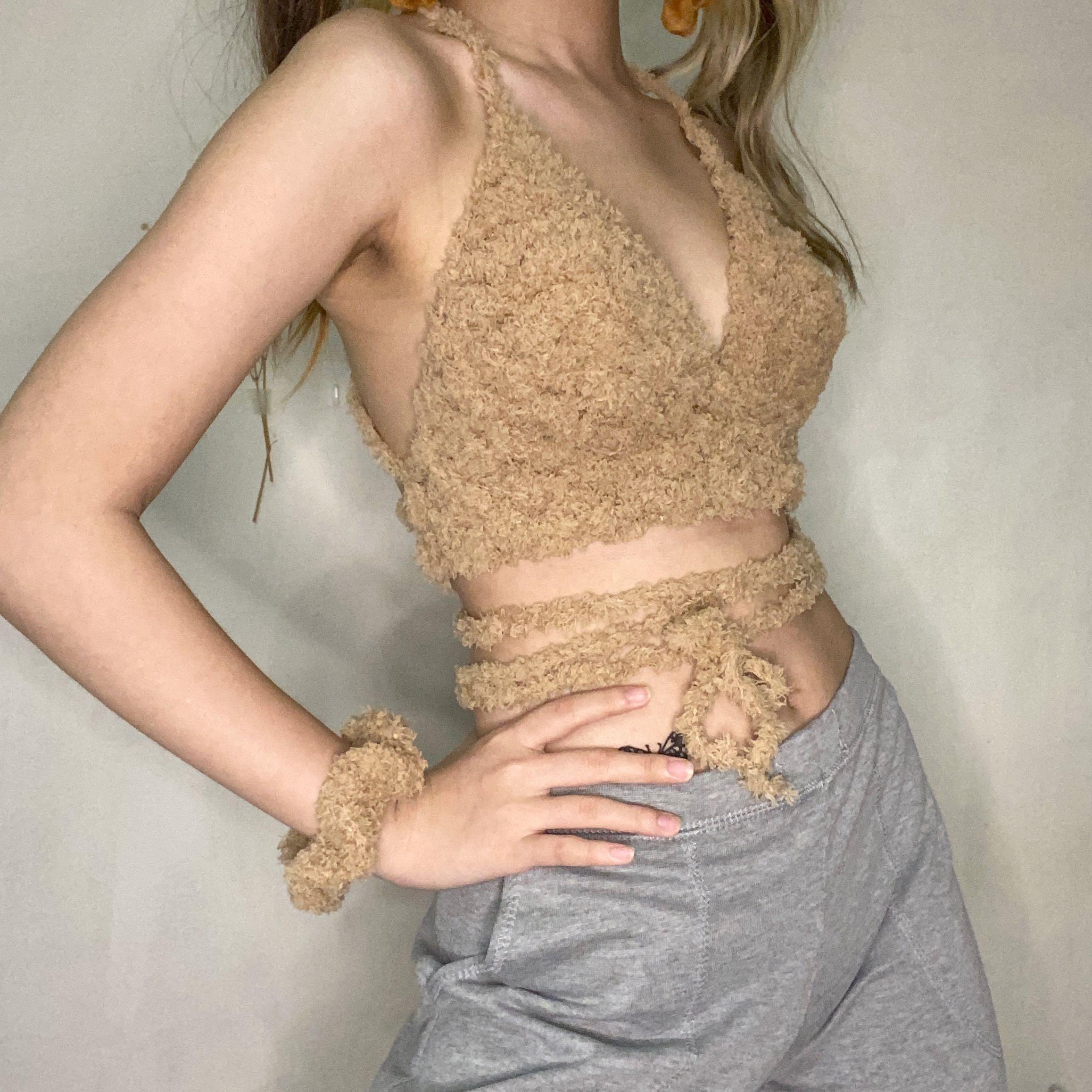 Brown bralette crop top Clearance