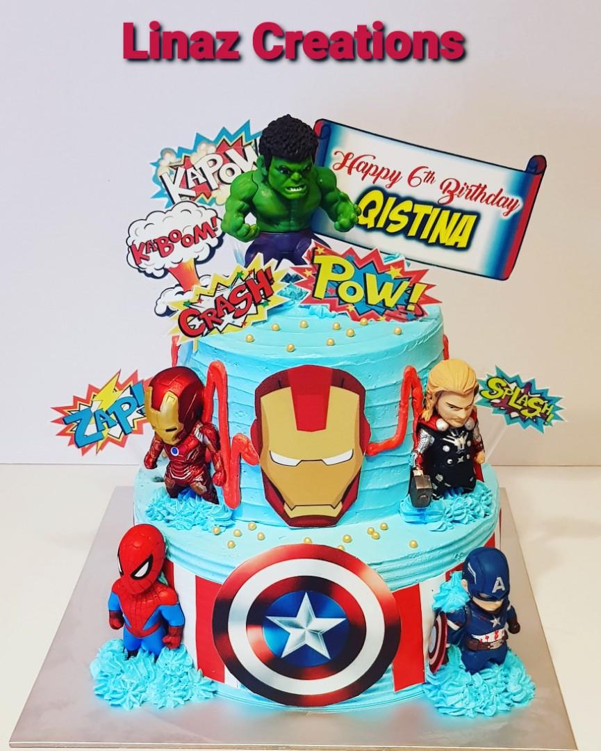Customised Marvel Avengers Theme Cake Need A Customised Cakes Contact Us At 86069748 Lina 92704523 Naz Linazcreations Birthdaycake Food Drinks Baked Goods On Carousell