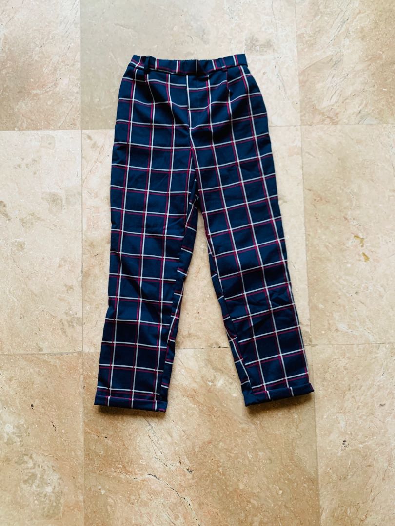 dark blue plaid pants