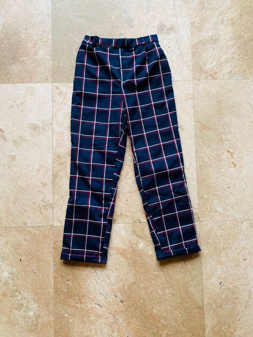 women's blue plaid pants