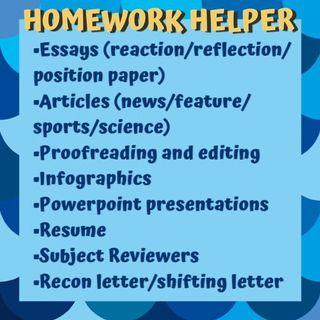 Essays, articles, powerpoints, letters, Homework helper