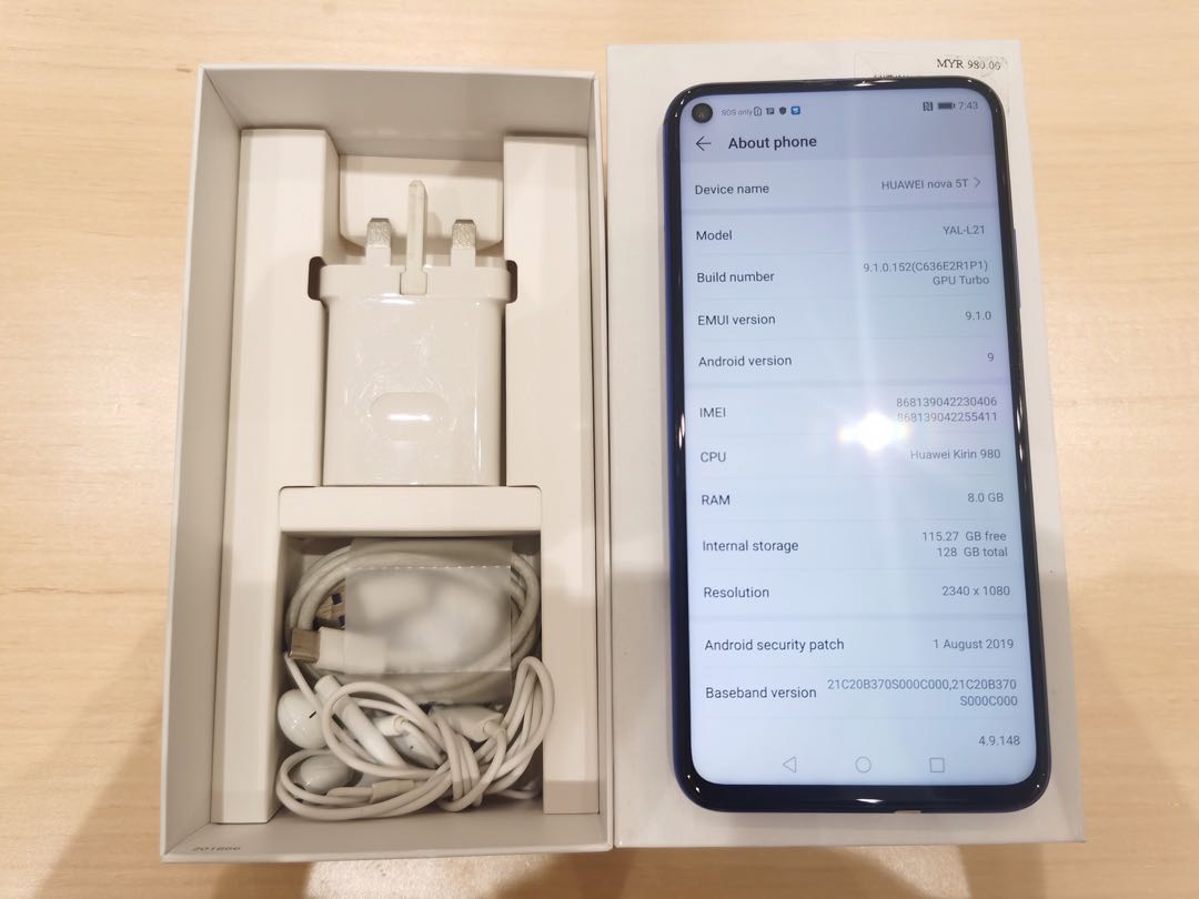 Huawei Nova 5T 8+128GB Blue | Full Set With Box (P30406