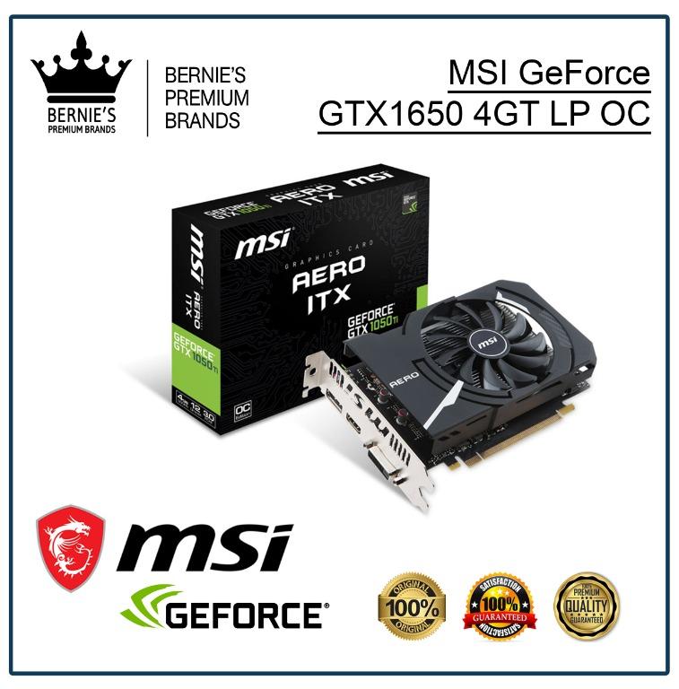 MSI GeForce GTX1650 4GT LP OC (Category: Computer Parts) located in Pasay City. Submitted by premiumbrands (Listing ID 1029353444, Image 1). Description: 100% Certified Original/Genuine product. Everything is brand new, and factory sealed. Available, and ready for FREE delivery via LBC Hong Kong (3-7 days). Check out our FACEBOOK pages: Bernie's Premium Brands - Gadgets Bernie's Premium Brands – Women.
